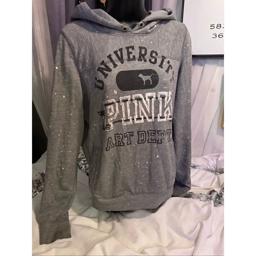 Victoria's Secret VS pink art vintage paint splatter studded Hoodie pullover
